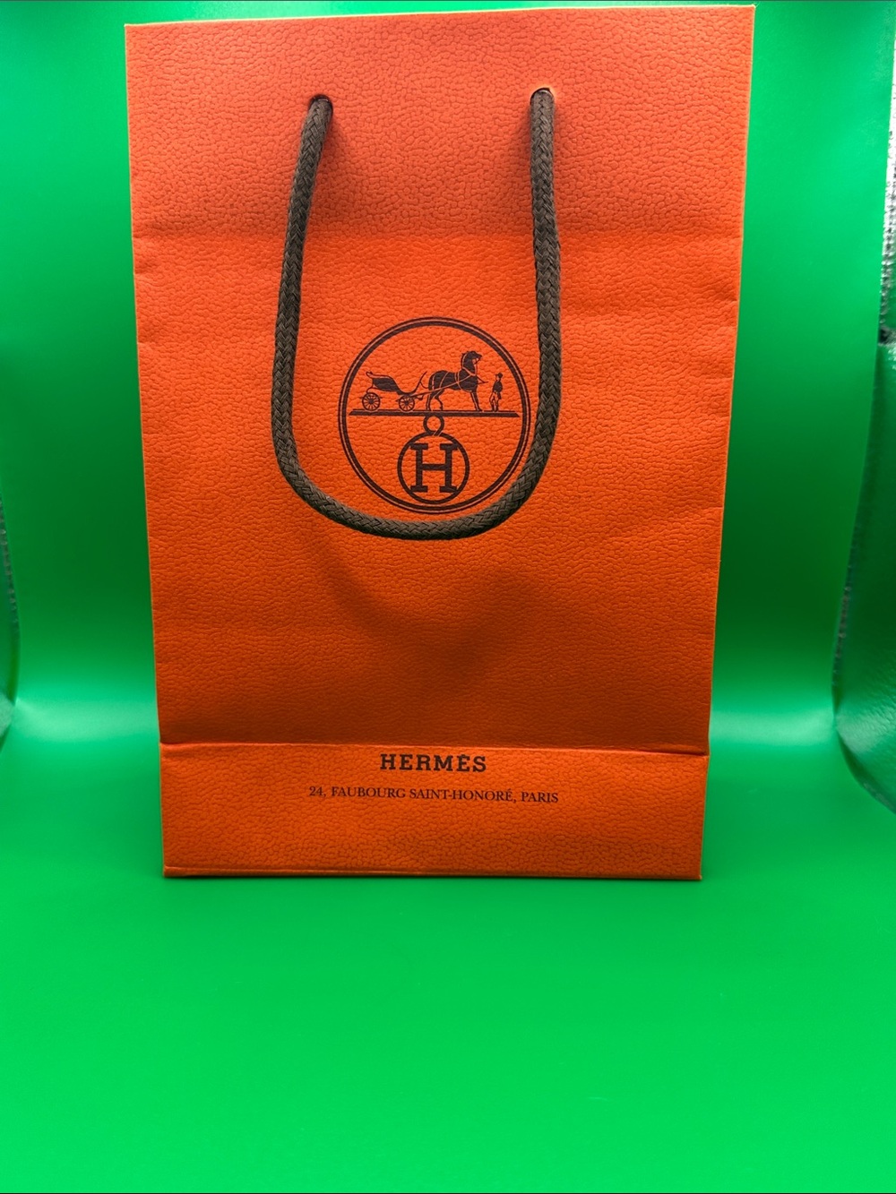 Hermes Orange Branded Paper Gift Bag with Rope Handles